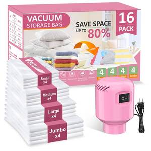 lot 5649 image: Vacuum Seal Bags for Clothing Travel, 16 Pack Space Saver Vacuum Storage Bags with Electric Pump,Portable Compression Sealer for Clothes,Blankets,Bedding & Travel Essentials,Good for Luggage Packing
