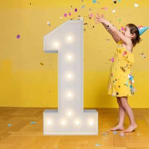 lot 5650 image: 3FT Marquee Numbers, Warm White Light Up Number 1 with Display Board, Marquee Balloon Kit Decorations, DIY Pre-Cut Frames for Party, 1st Baby Birthday, Anniversary Decor, 21st Milestones