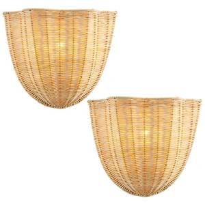 lot 5655 image: VANZARLA Modern Rattan Wall Light Fixtures Set of 2, Farmhouse Sconces Wall Lighting, Rustic Wall Sconce for Bedroom Kitchen Living Room Bathroom