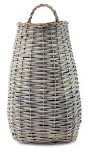 lot 5656 image: AuldHome Design Wall Hanging Pocket Basket Woven Wicker Rustic Farmhouse Gray Washed Long Basket 17 x 9 x 5 Inches