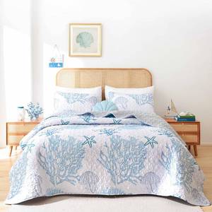 lot 5657 image: weigelia Coastal Quilts Bedding Set King Size - Blue Summer Nautical Bedding Quilt with Pillow Cases, Beach Reversible Quilt Set Bedspreads Coverlet Soft Lightweight Comforter