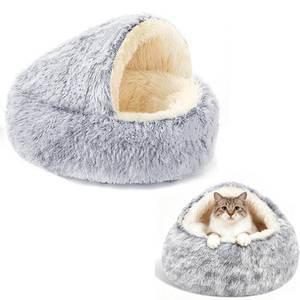 lot 5658 image: Rottipe Cozy Hooded Pet Cave Bed - 20x20 Washable Anti-Slip Nest for Small Dogs & Cats Up to 18 lbs, Cute Grey Donut Bed for Restful Sleep