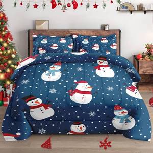 lot 5669 image: WeCozy King Size Comforter Set with 2 Pillowcases, Christmas Blue Snowman Winter Snowflakes Soft 3 Pcs Bedding for Kids and Adults Bedroom Bed Decor