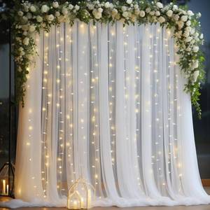 lot 5674 image: 10x10ft White Tulle Backdrop Curtain with Lights String for Parites, Sheer Curtain Backdrop Drapes for Wedding Baby Shower Bridal Shower Birthday Party Photography Background Decoration