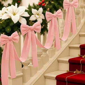 lot 5675 image: Civaner 16.4 ft Christmas Velvet Bow Garland Staircase Decorations with 6 Pcs 27.5 Inch Large Bow for Stair Railing Fireplace Fence Mantle Holiday Decor Xmas Indoor Outdoor(Pink)