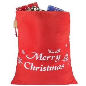 lot 5676 image: HRX Package Large Cotton Christmas Bag, 32x28 inch Fabric Drawstring Santa Sack, Reusable Cloth Wrapping Bag with Gift Tag for Xmas Presents