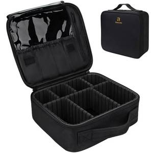 lot 5683 image: Relavel Travel Makeup Train Case Makeup Cosmetic Case Organizer Portable Artist Storage Bag with Adjustable Dividers for Cosmetics Makeup Brushes Toiletry Jewelry Digital Accessories Black