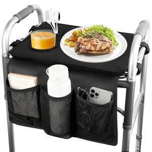 lot 5684 image: Walker Tray for Folding Walker - Trays for Walkers for Seniors with Non-Slip Multiple Front Pockets & Cup Holders, Walker Accessories for Elderly Walker Basket Fits Most Standard Rolling Walker