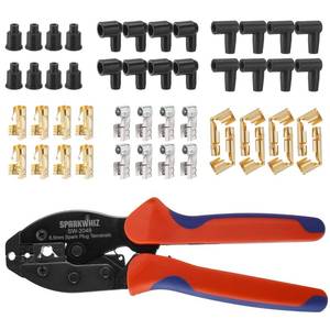 lot 5687 image: Ratchet Spark Plug Wire Crimping Tool Kit, 24PCS 180 Degree90 DegreeStraight Spark Plug Coil Terminals & 24PCS Boots, Ratcheting Wire Crimper Diameter 8.5-8m