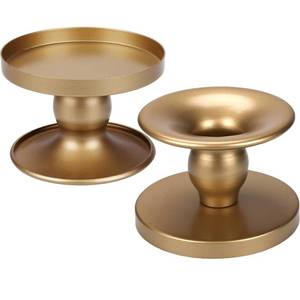 lot 5703 image: Table Gold Candle Holders Set of 2  Reversible Metal Candle Stand for Pillar &amp Taper Candles  Stylish Tabletop Candle Tray for Home D�cor, Weddings &amp Special Occasions (Gold)