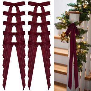 lot 5715 image: Glitinsel Burgundy 24 Pcs Velvet Bows Christmas Tree Ornaments Valentines Day Bows Decoration for Garland Home Coquette Wedding Decor (9 x 13 Inch,Width of 1 12)