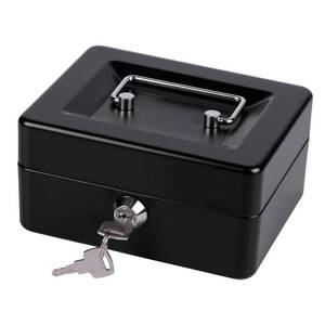 lot 5721 image: Small Cash Box with Money Tray and Lock, Metal Cash Lock Box with Key, Petty Cash Box for Money 5.9 x 4.7 x 3.1 Inches Black