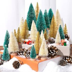 lot 5724 image: Set of 35PCS Mini Christmas Tree, Christmas Pine Cones, 2oz Fake Snow Powder, Mixed Christmas Decoration, Xmas Village Displays Winter DIY Crafts (Green-Golden-Beige)