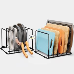 lot 5725 image: SAGLAU 2-Pack Cutting Board Organizer, 5-Slot Steel Kitchen Storage Rack for Cutting Boards, Baking Trays, and Thin Pans - Compact Clutter-Free Solution