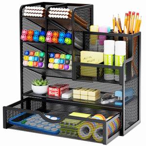 lot 5730 image: Marbrasse Mesh Pen Holder for Desk, Multi-Functional Pencil Organizer with Drawer, Desk Organizers and Accessories for Office Art Supplies (Black)