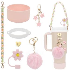 lot 5738 image: 3tyto Stanley Cup Accessories Set Including Water Bottle Handle Strap, Siliocne Stanley Cup Boot, Siliocne Straw Cover, Stanley Charms for Stanleys Cup 40oz & 30oz Tumbler