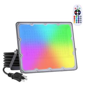 lot 5756 image: WeDo RGB LED Flood Light 150W Equivalent 60W Plug-in Outdoor Color-Changing Spotlight with Remote, 4 Modes, 8-Level Dimming, IP65 Waterproof for Garden, Landscape, Wall Wash
