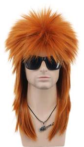 lot 5759 image: VGbeaty Men and Women Long Straight Wig 70s 80s Rocker Punk Rock Disco Mullet Wig (Orange)