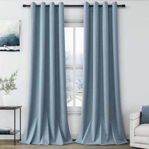 lot 5769 image: Grommet Blue 100% Blackout Linen Curtains 108 inches Long for Bedroom Full Light Blocking Thermal Insulated Black Out Curtain Panels 108 Inch Length Energy Saving Room Darkening White Backing 9ft