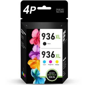 lot 5774 image: 936XL 936e 936 Ink Cartridges Combo Pack Replacement for HP Ink 936XL Black and 936 Color Combo Pack to Work with OfficeJet Pro 9110 9120 9130 9720 9730 9122 9125 9128 Printer (BKCYM, 4-Pack)