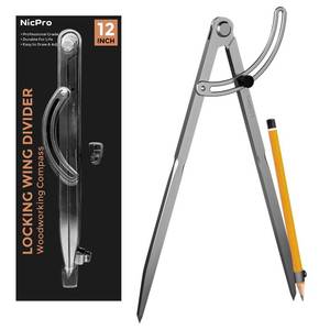 lot 5789 image: Nicpro 12 Inch Compass for Woodworking with Wing and Pencil Holder, Professional Carpenter Pencil Compass Great for Geometry, Drawing, Drafting