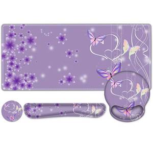 lot 5802 image: Purple Butterflies Florals Mouse Pad, XXL Large Desk Mat Extended Reading Desk pad, 4PCS Non-Slip Rubber Base Computer Big Mousepads for Work, Game, Office, Home Decor Girls Woemn Gifts Accessories