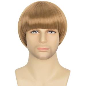 lot 5804 image: Miss U Hair Mens 60s Retro Bowl Cut Wig Short Straight Blonde Mushroom Bob Funny Wigs for Costume Cosplay