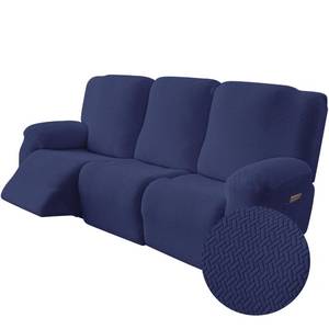 lot 5806 image: Genina Recliner Sofa Covers - Stretch Reclining Couch Covers with Stripe Jacquard - 3 Seat Cushion Slipcovers with Soft Fabric - Furniture Protector for Pet Kid (Navy Blue)