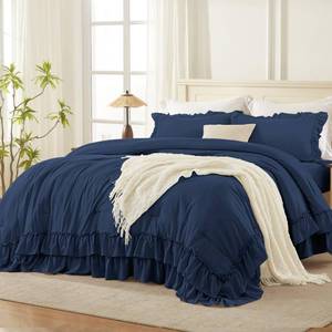 lot 5812 image: Andency Navy Blue King Comforter Set (104x90Inch), 3 Pieces Ruffle Comforter Set with 2 Pillowcases, Farmhouse Shabby Chic Lightweight Fluffy Soft Microfiber All Season Bed Set
