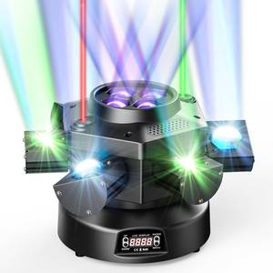 lot 5819 image: Moving Head DJ Lights, 150W RGBW LED Moving Head Light with Mixed Lighting Effects, 6 Arms Party Lights Support DMX-512 & Sound Activated, Stage Lights for Party Disco KTV Wedding Club
