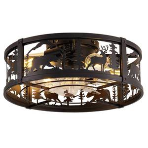 lot 5828 image: Farmhouse Rustic Caged Ceiling Fan with Light Flush Mount, Black Chandelier Low Profile Ceiling Fans with Lights and Remote, Bear and Deer Design Fandelier for Bedroom, Living Room, Kids Room, Cabin