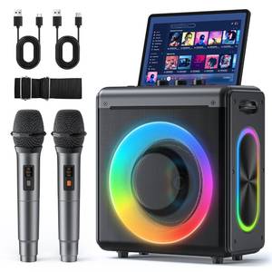 lot 5833 image: Karaoke Machine with 2 Wireless Rechargeable Microphones Portable Bluetooth Speaker for Adults & Kids - PA System with Lights Supports TWSTF CardUSBAUX for Home Party