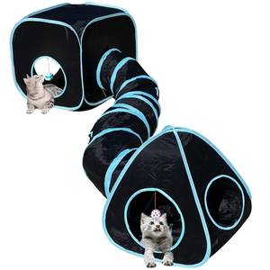 lot 5839 image: GONPETGP Cat Tunnels for Indoor Cats with Cube Tent Toys Combo, Pop Up Collapsible Crinkle Interactive Peek Hole, Cat Tube with Play Ball and Bell for Kitten, Puppy, Kitty, Rabbit - Set of 3