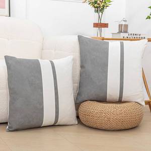 lot 5842 image: Vfuty Set of 2 Grey and Cream White Decorative Throw Pillow Covers 18x18 Inch Faux Leather and Velvet Patchwork Pillow Cover,Modern Farmhouse Pillow Case for Living Room Couch Bed Boho Home Decor