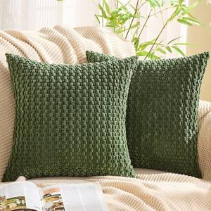 lot 5844 image: GAWAMAY Decorative Throw Pillow Covers 16x16 Inch Set of 2 for Living Room Couch Bed Sofa, Farmhouse Square Cushion Cover Soft Striped Corduroy Pillow Cases Boho Accent Home Decor (40x40cm) Dark Green