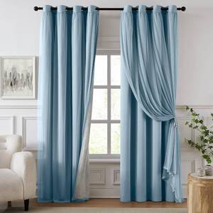 lot 5848 image: Swandream 100% Blackout Curtains for Bedroom, Double Layer Blue Curtains, Black Out Curtain 108 inch Long with Sheer Overlay for Living Room, Room Darkening Window Drapes with Grommet, 52 W x 108 L