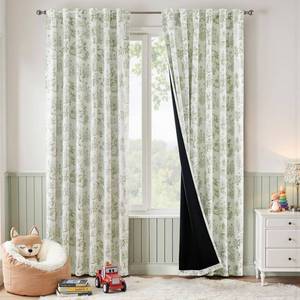 lot 5855 image: jinchan 95% Blackout Nursery Curtains 84 Inches Long, Bunny Woodland Toile Curtains Sage Green on Beige Animal Printed Drapes Rod Pocket Thermal Insulated Bedroom Farmhouse Window Treatment 2 Panels