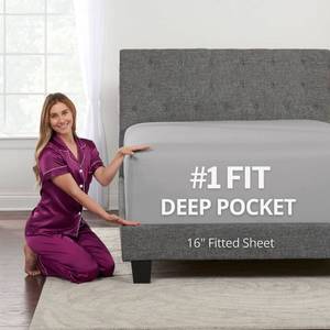 lot 5861 image: Queen Size Deep Pocket Fitted Sheet 16 Deep, Fits 1418 Mattresses Calm Grey