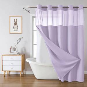 lot 5862 image: eachope Lavender No Hook Waffle Weave Shower Curtain with snap-in Liner Replacement, 230GSM Waterproof Fabric Hotel Shower Curtain Set for Bathroom, Through Mesh Top Window,71Wx74H