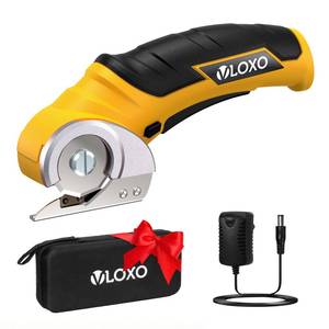 lot 5865 image: VLOXO Cordless Cardboard Cutter, Electric Scissors for Cardboard with Safety Lock, Power Rotary Scissors Multi-Cutting Tools, Rechargeable Box Cutter Electric for Carpet Leather (Yellow)