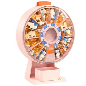 lot 5870 image: Daviky Pill Dispenser Daily, Large Pill Organizer with Wall-Mounted or Standing Use, 14 Days Pill Container, Push Button Design, Weekly Pill Box for Vitamin, Medicine,Supplement, Fish Oil(Pink)