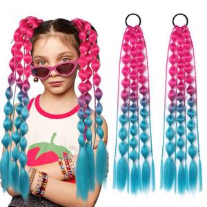 lot 5871 image: Colored Hair Extensions, Behufun 2Pcs 20 Lightweight Colored Hair Extensions for Kids Bubble Ponytail Extension with Hair Tie, Ombre Crazy Hair Day Accessories for Girls Festival Rave B41