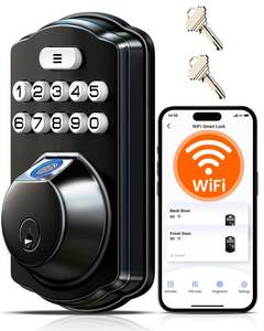 lot 5877 image: Veise VE012W Built-in WiFi Fingerprint Smart Lock, App Remote Control, Compatible with Alexa & Google Assistant, Keyless Entry for Front Door, Digital Keypad Deadbolt, Auto Lock, Matte Black