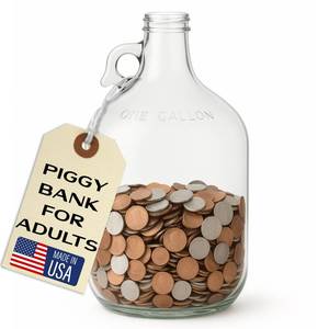 lot 5887 image: Piggy Bank for Adults - Large Coin Bank Glass Jar - for Saving Money & Small Change - Gallon Jug Made in USA