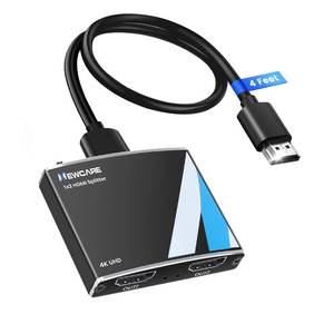 lot 5902 image: NEWCARE 4K HDMI Splitter 1 in 2 Out Mirror Only, Aluminum Case 1x2 HDMI Splitter with 3.9FT HDMI Cable Duplicate 1 Source to 2 TVs - Synchronized Audio & Video, Support 1080P, 3D for HDTV, Projector