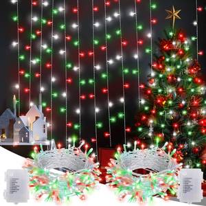 lot 5904 image: Red White Green Christmas String Lights Battery Operated, 2 Pack 100 LED String Lights 33Ft with Timer 8 Modes Outdoor Indoor Novelty Lights for Home Xmas Tree Garland Holiday Decor