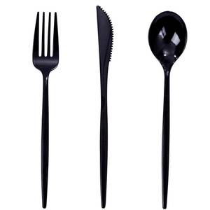 lot 5916 image: PULOTE 150PCS Black Plastic Silverware Set Disposable - Heavy Duty Black Plastic Cutlery - Black Plastic Utensils Set Include 50 Forks,50 Spoons,50 Knives for Party&New Year