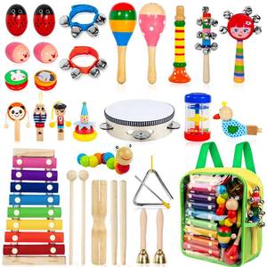 lot 5917 image: Kids Musical Instruments, 33Pcs 18 Types Wooden Percussion Instruments Tambourine Xylophone Toys for Kids Children, Preschool Education Early Learning Musical Toy for Boys and Girls