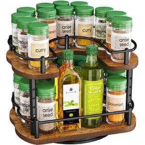 lot 5929 image: Spice Rack Organization for Cabinet - Height Adjustable Rotating Lazy Susan Organizer, Spice Organizer Fits Cabinets Wide 11 inches, Clearance Height 10.5 inches
