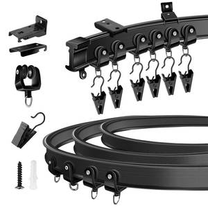 lot 5935 image: KOLAKO Ceiling Curtain Track, Flexible Curtain Track Ceiling Wall Mount 14Ft Black Bendable Sliding Curtain Rail, Room Divider, Ceiling Track Set for Curtains, RV, Shower